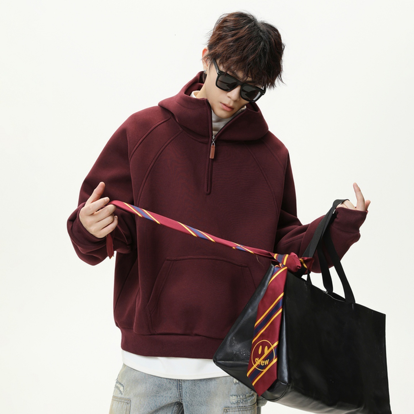 3D Split Half-zip Hoodie For Men Autumn And Winter New Heavyweight Thickened Designer Hoodie Half-turtle Neck Raglan Sleeve Hoodie Jacket