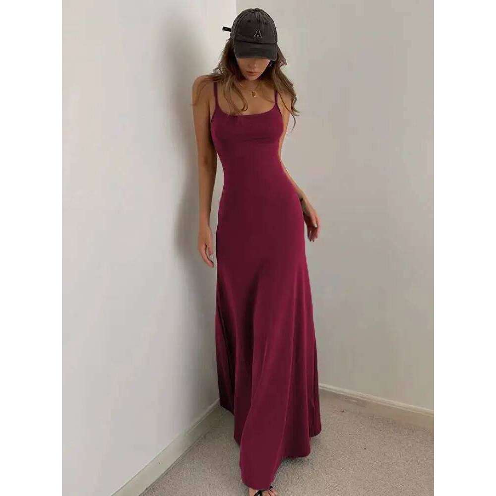 Women's Slim-Fit Halter Neck Midi Elegant Bodycon Long Summer Dress Sexy Spaghetti Strap Beach Party Wear C260311