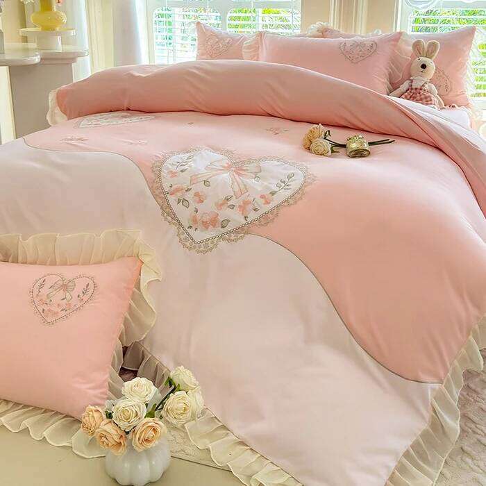 Home Textiles 2025 new girl-style patch embroidered lace washing and grinding cotton four-piece set-Fangfei series H260312