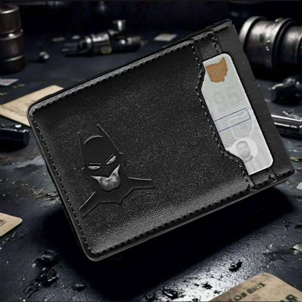 Bat ID Slim Leather Card Holder Case Wallet With Super Hero Mask Gift For Dad Son Boyfriend Husband Anniversary Birthday