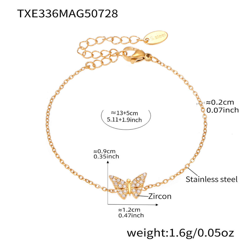 Stainless Steel 5A Zircon Butterfly Necklace Bracelet European and American Fashion Light Luxury 18k Gold Plated Versatile Jewelry Set