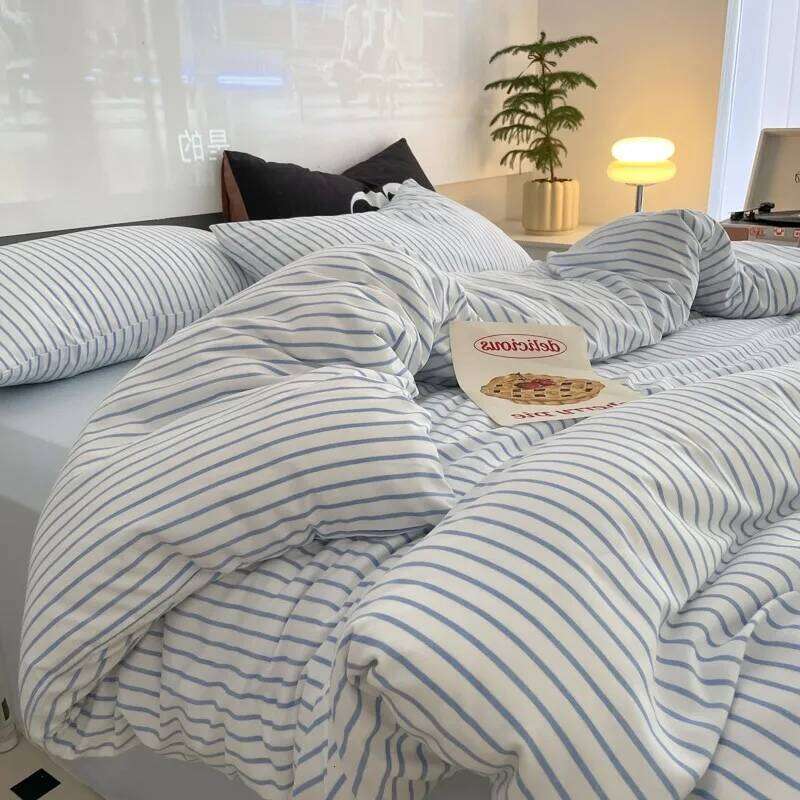 Blue Strip Duvet Twin Full Queen 4Pcs Vertical Striped Microfiber Soft and Lightweight Comforter Cover Sheet Pillowcases H260312