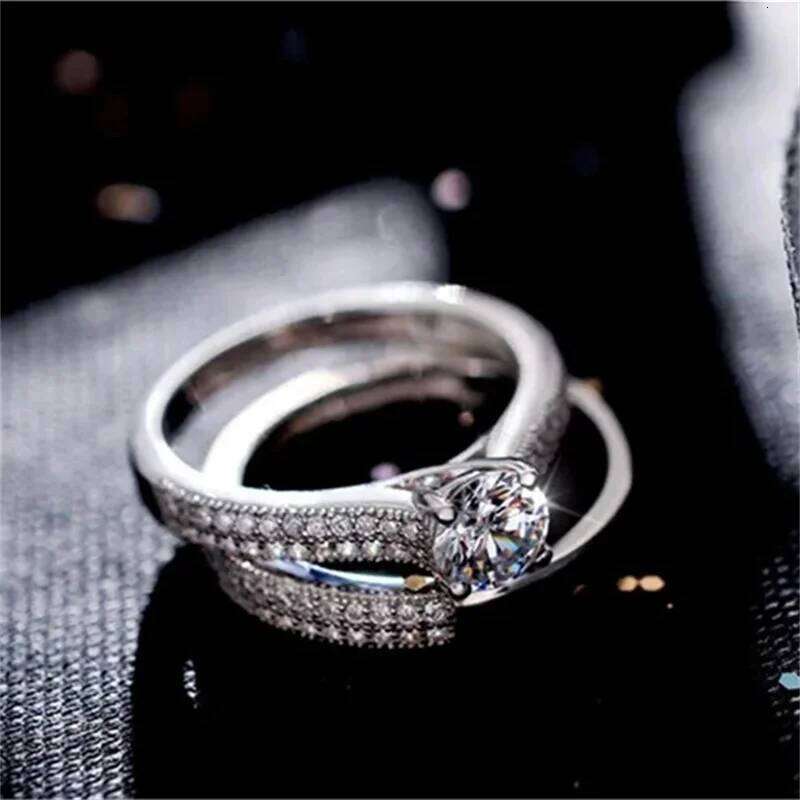 CC Rings For Women Silver Color Double Stackable Fashion Jewelry Bridal Sets Wedding Engagement Ring Accessory CC634 H260312
