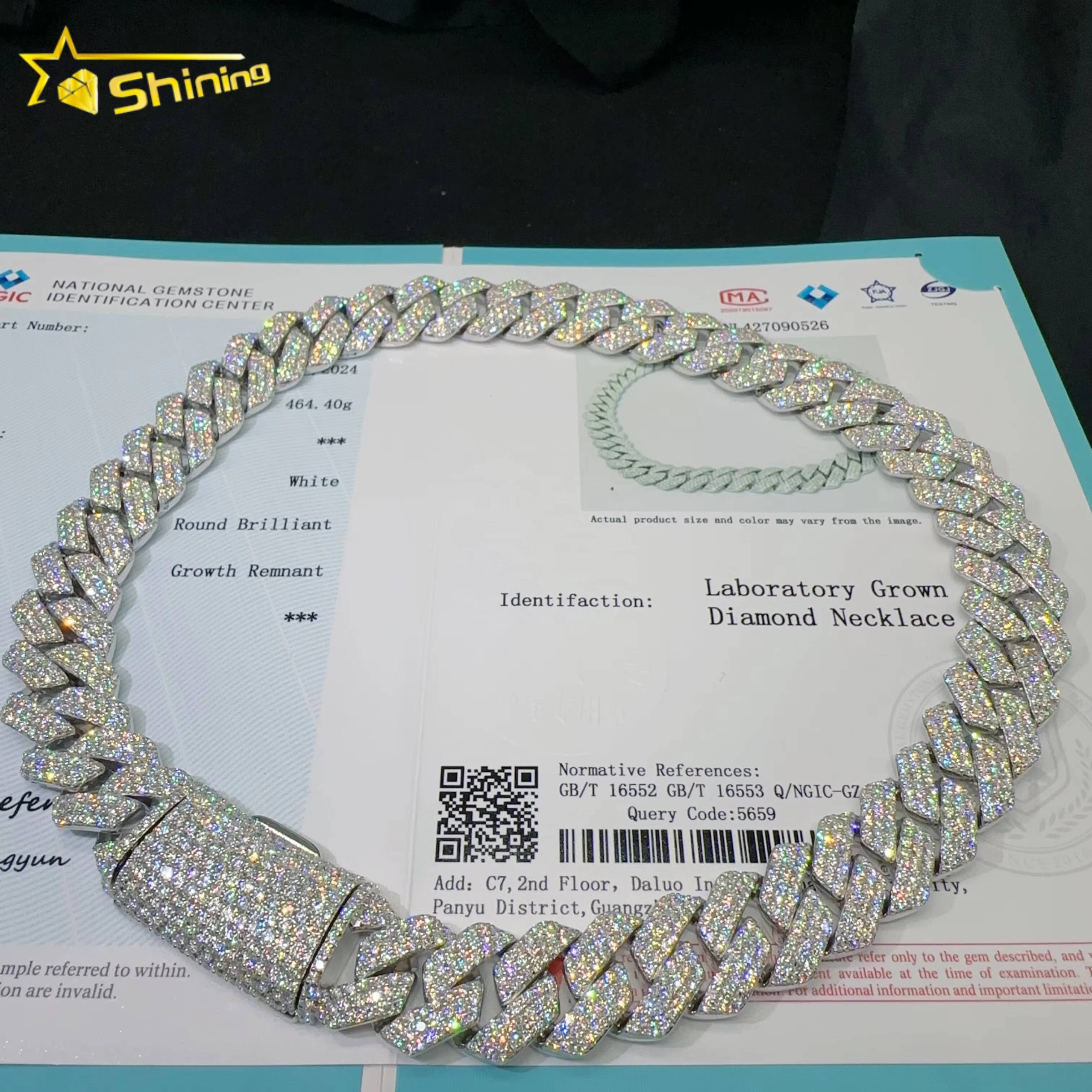Custom Lab Grown Diamond Bracelet Necklace Mens Jewelry HPHT 20MM Width 925 Silver Iced Out Diamond Hip Hop Cuban Link Chain