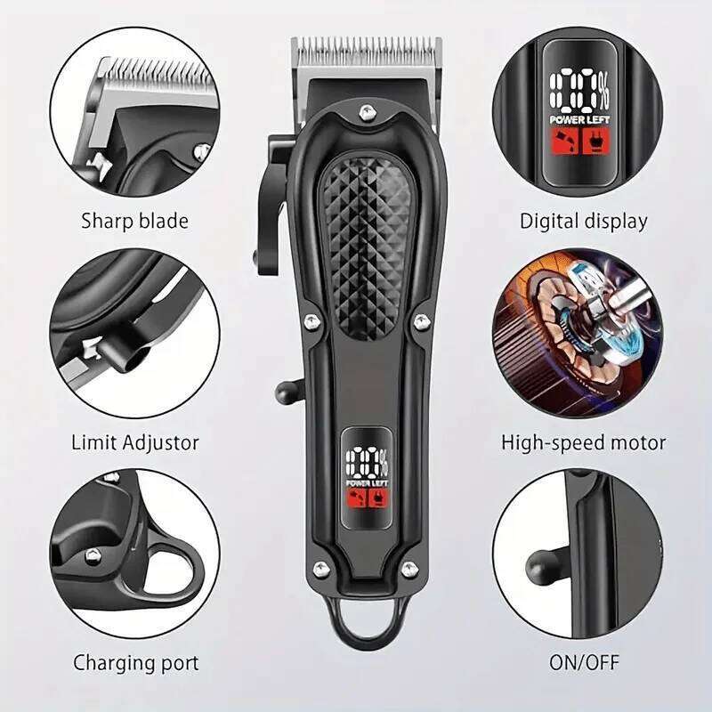 Professional men's hair with LED display, rechargeable lithium battery USB charging wireless trimmer suitable for trimmi C260312
