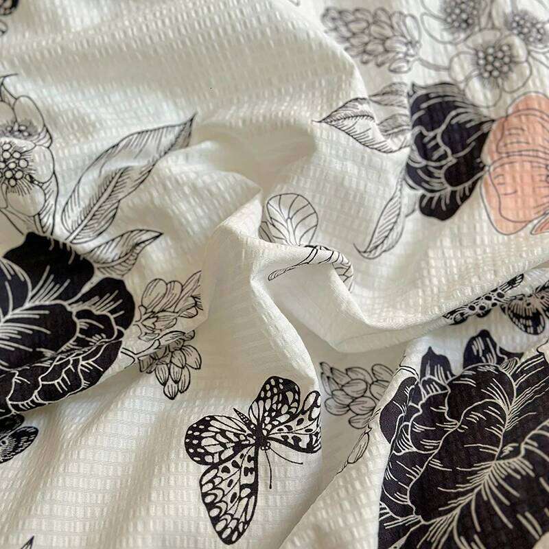 2025 New French Lace Wash Quilt Cover Korean-style Romantic Herben-style Black Print Four-piece Skin Friendly Bedding Set H260312