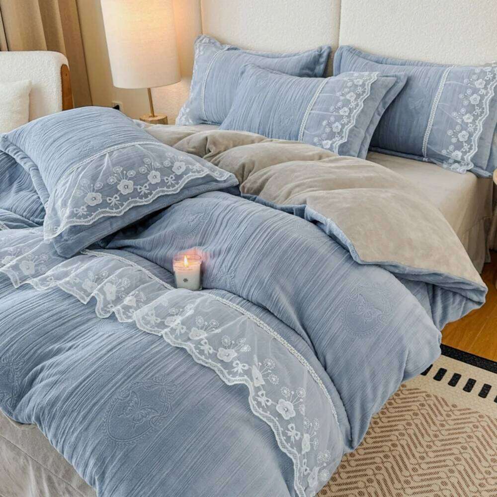 Thickened Carved Milk Velvet Bedding Bedroom Decor Coral Fleece Winter Warm Four-Piece Set Duvet Cover Pillowcase Bed Sheet H260312 - view 5