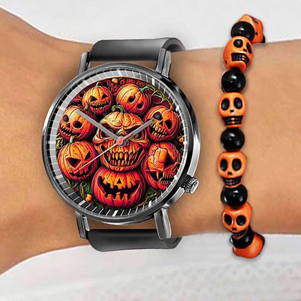 Pumpkin Design Men's and Quartz Watch Casual Black Silicone Halloween Gift Fashion Women's Wristwatch