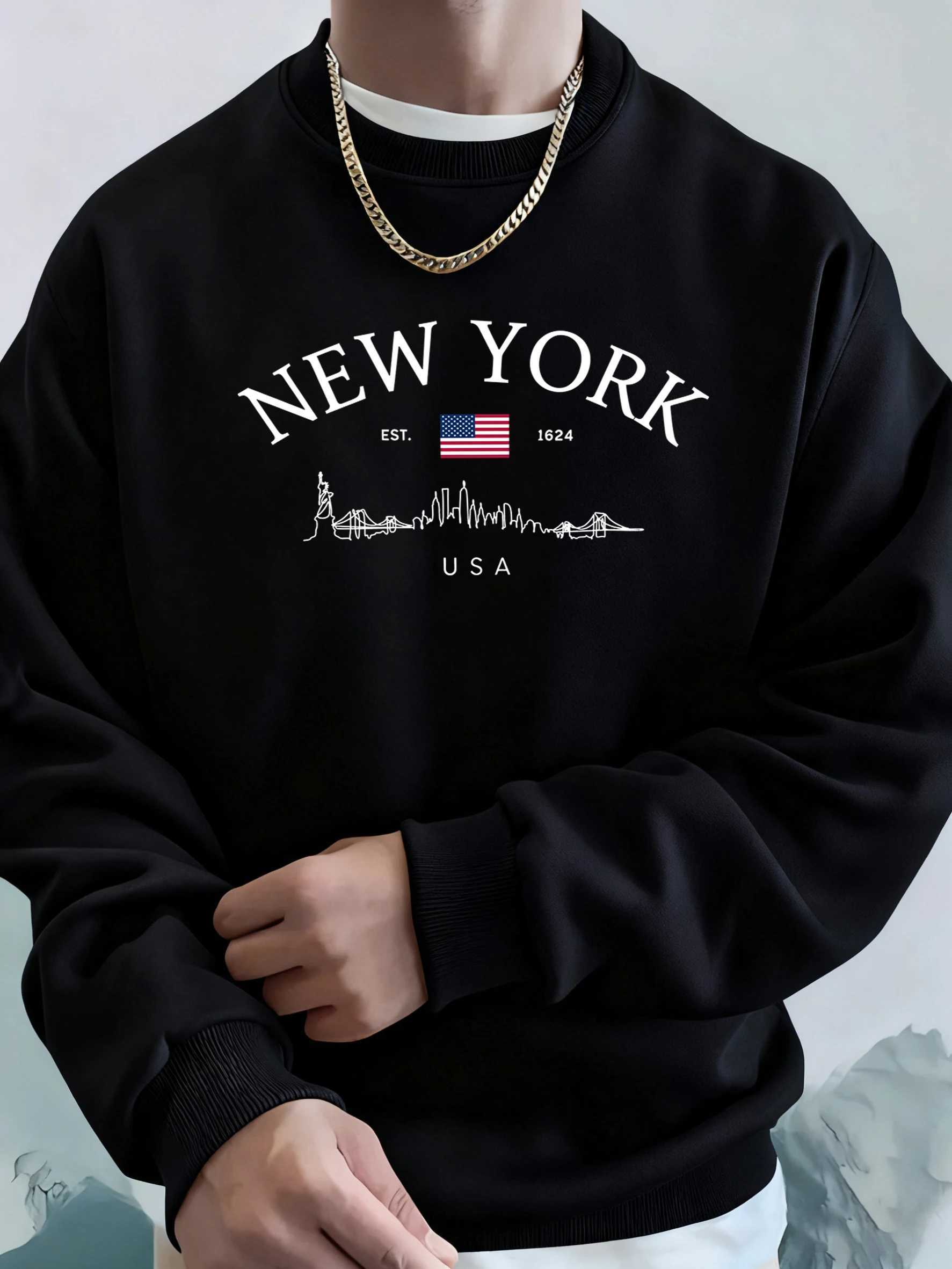New York Usa Printed Hoodies Male Fashion Basics Sweatshirts Sport Casual Tops Street Warm Sportswear Loose All-Match Pullover M260312