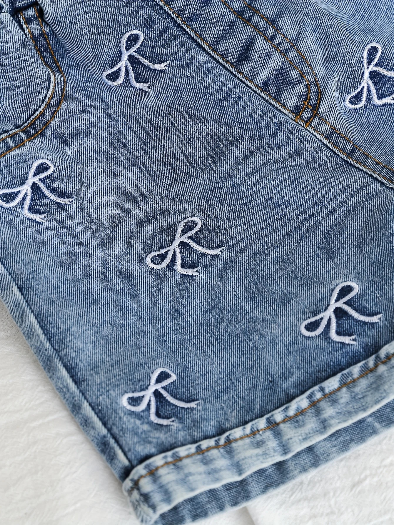TwoPiece Girls Summer BowEmbroidered Casual Shorts Street Fashion Denim 260311