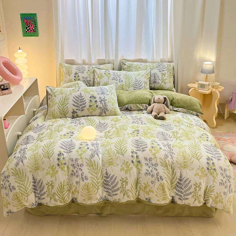 4pc milk four-piece set 2025 New autumn coral velvet quilt cover, bed sheet and pillow, winter fleece bedding H260312