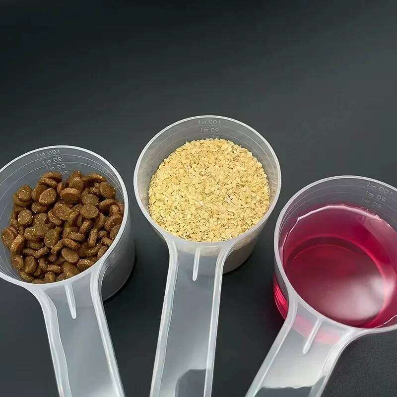 Transparent Mea Pet Food Measuring Spoon with Graduation Durable Plastic Feeding Dog Shovel 100ml 26Y0312