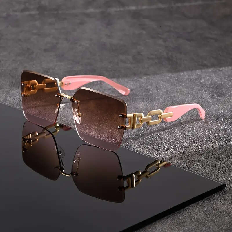 New Square Frameless Cut-Edge Suglasses Cross-Border Europea America Me Ad Wome, Suitable For Drivig, Su Protectio, Outdoor Use, Tredy With Metal