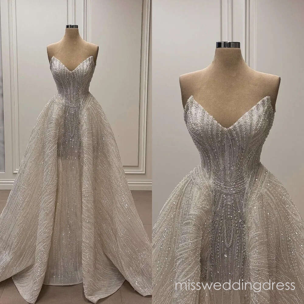 Modern Sequins Wedding Dresses Strapless Bridal Gowns A Line Illusion Sleeveless Princess Customized Vestidos De Novia Plus Size