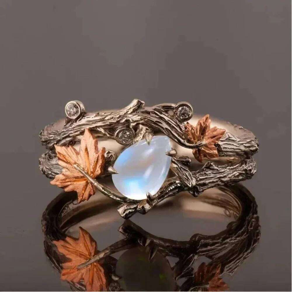 Vintage Tree Branch Maple Leaf Double Layer Ring Women Men White Gemstone Holiday Wedding Engagement Party Jewelry H260312