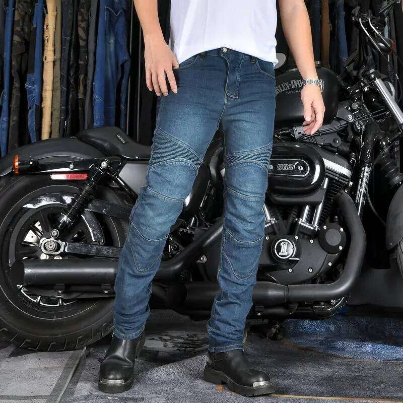 Men's Motorcycle Riding Jeans Pants, Anti-Skid Abrasion Resistant All-Weather Classic Fit Race-Ready Biker Gear 26Y0312
