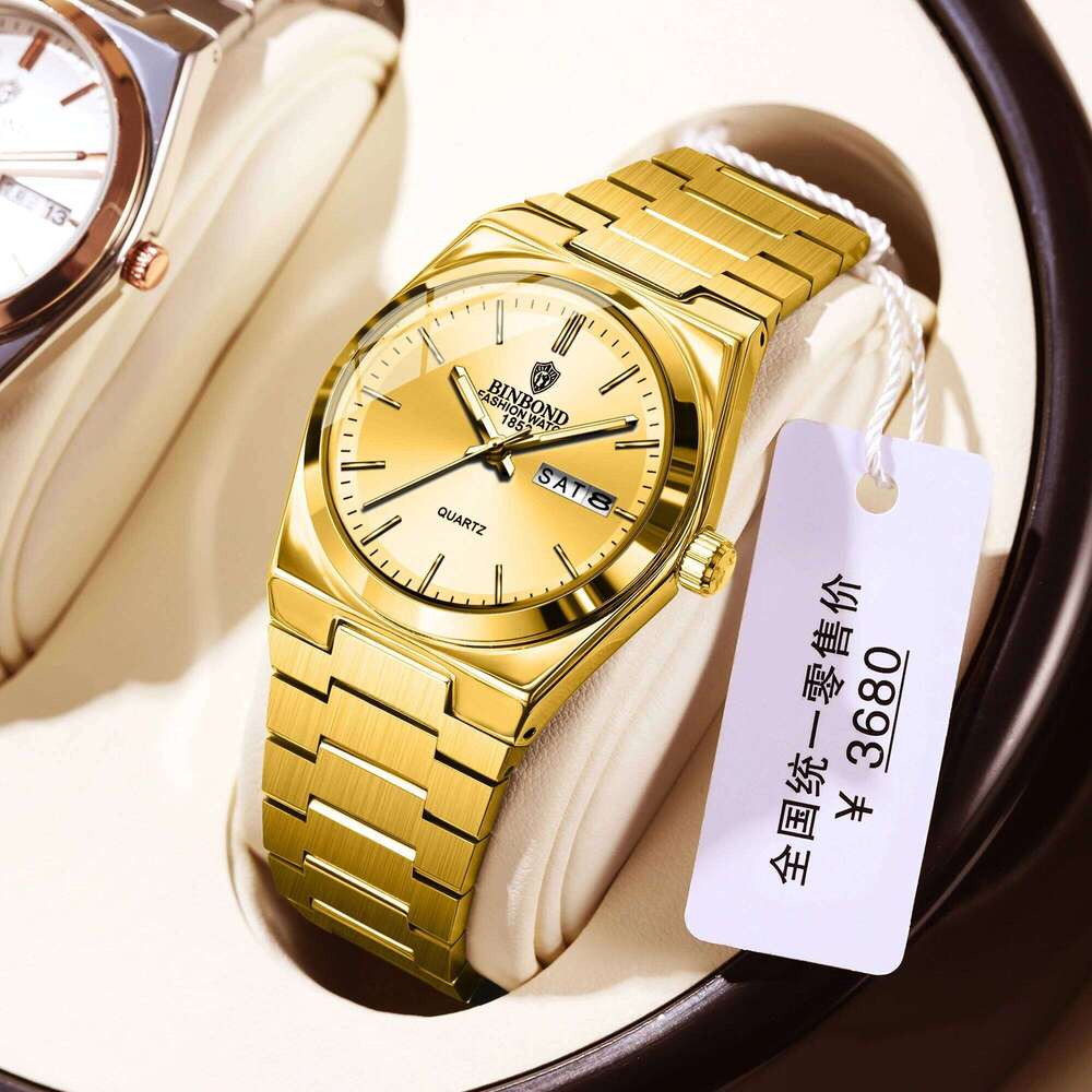 BINBOND Top Brand New Stainless Steel Buckle Business and Leisure Quartz Thin Double Calendar Women's Watch