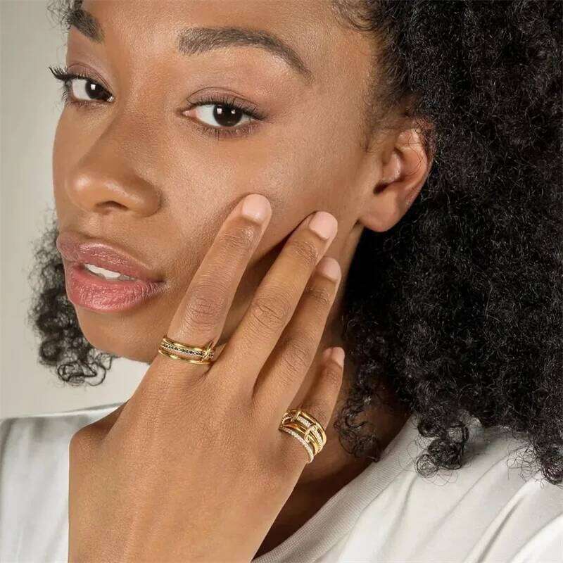 A Niche Two-Color Four-Ring Copper Ring, Hypoallergenic, Ins Style, Stacking Artifact, Suitable For Young Wome Jewelry H260312