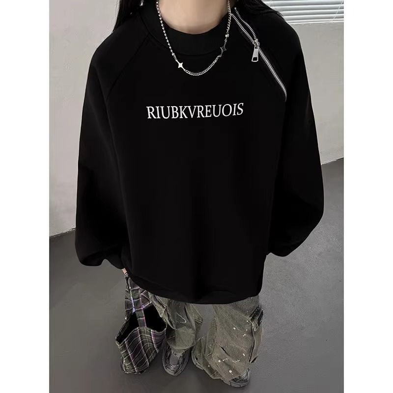 Oversize Designer Hoodie Sweatshirt For Men Autumn Off-shoulder Zipper Design Crew Neck Top High-end Cool Long Sleeve
