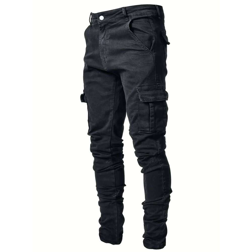 Men's workwear multi pocket jeans, casual street style straight leg denim pants 26Y0312