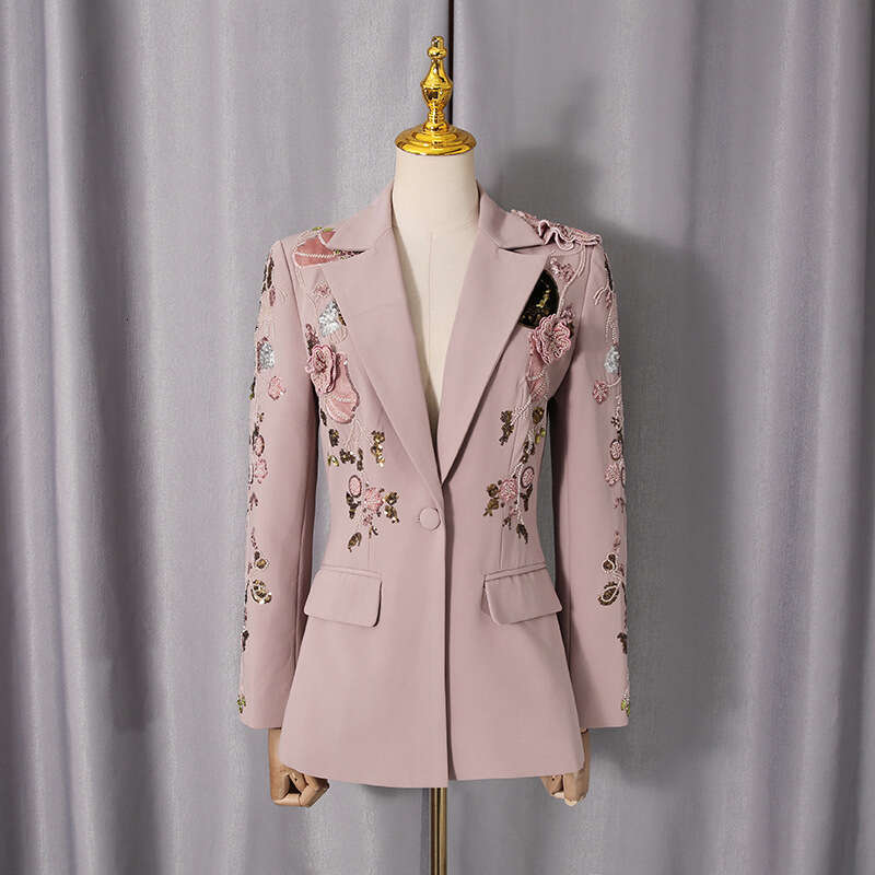 French Style Beaded Floral Long Sleeve Suit Set Spring New Model High End Waist Cinching Wide Leg Two Piece Set For Women