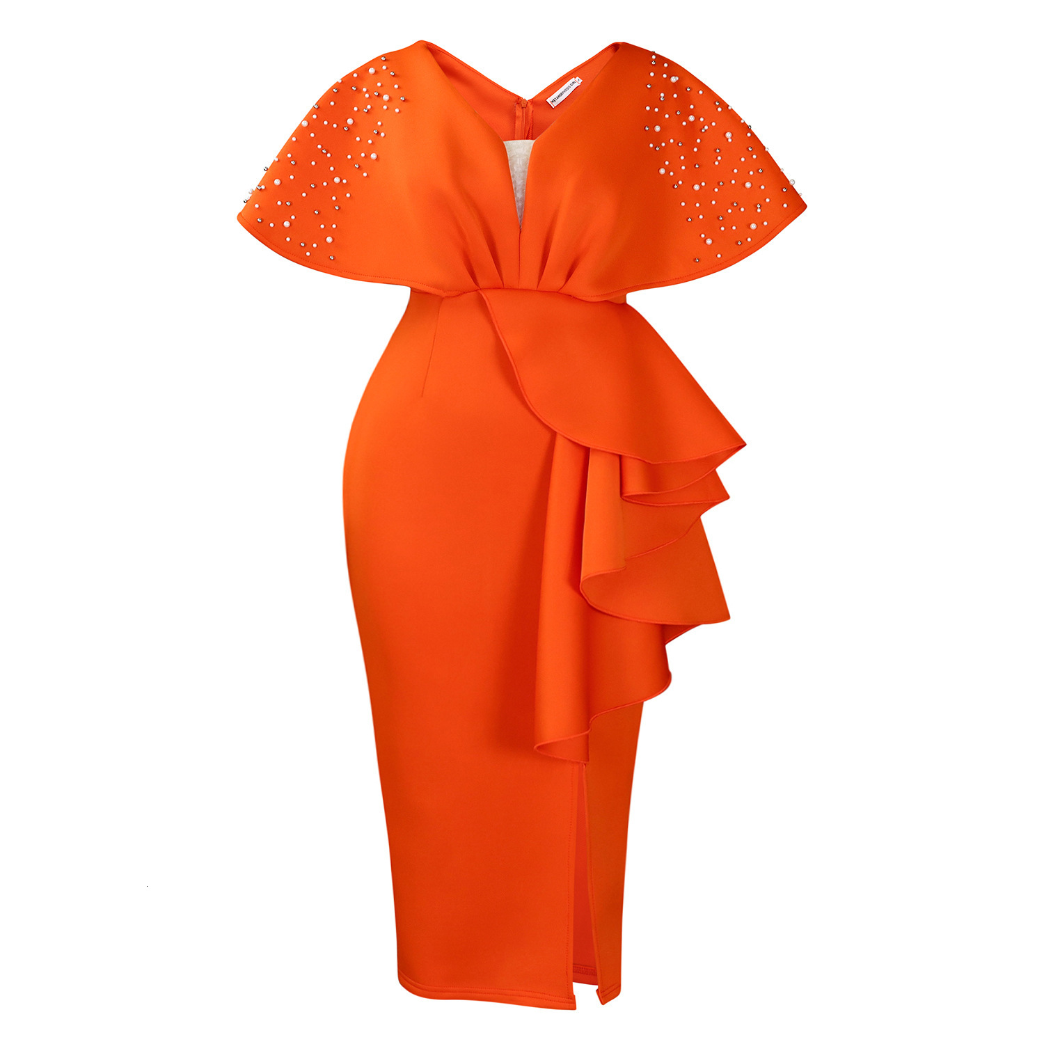 D516 Summer Sexy V-neck Ruffle Split Beaded Evening Dress Socialite Elegant Banquet Dress