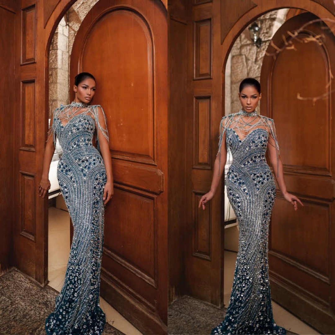 Graceful Evening Dresses Mermaid Rhinestones Beading Sleeveless Backless Party Dresses Celebrity Prom Gown Customized Vestido De Novia