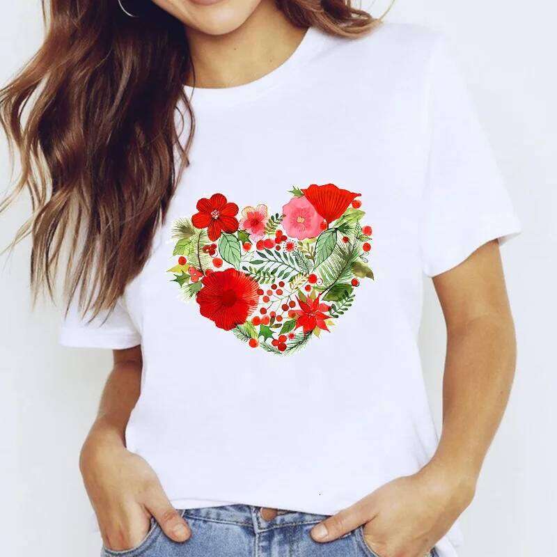 New Color Graffiti Heart-shaped Printed Round-neck Short-sleeved T-shirt for Women Harajuku Graphic T Shirts Aesthetic Clothes Z260312