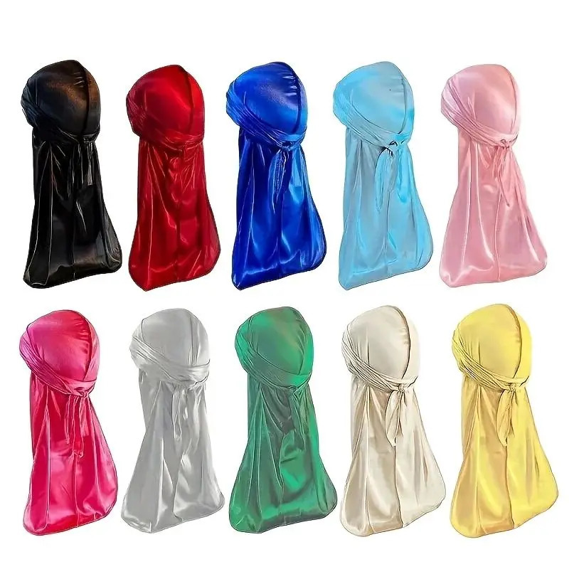 10 Pcs/Pack Durags for Women and Men Long Tail Durags 360 Wave Dorag 10 Colors 260304