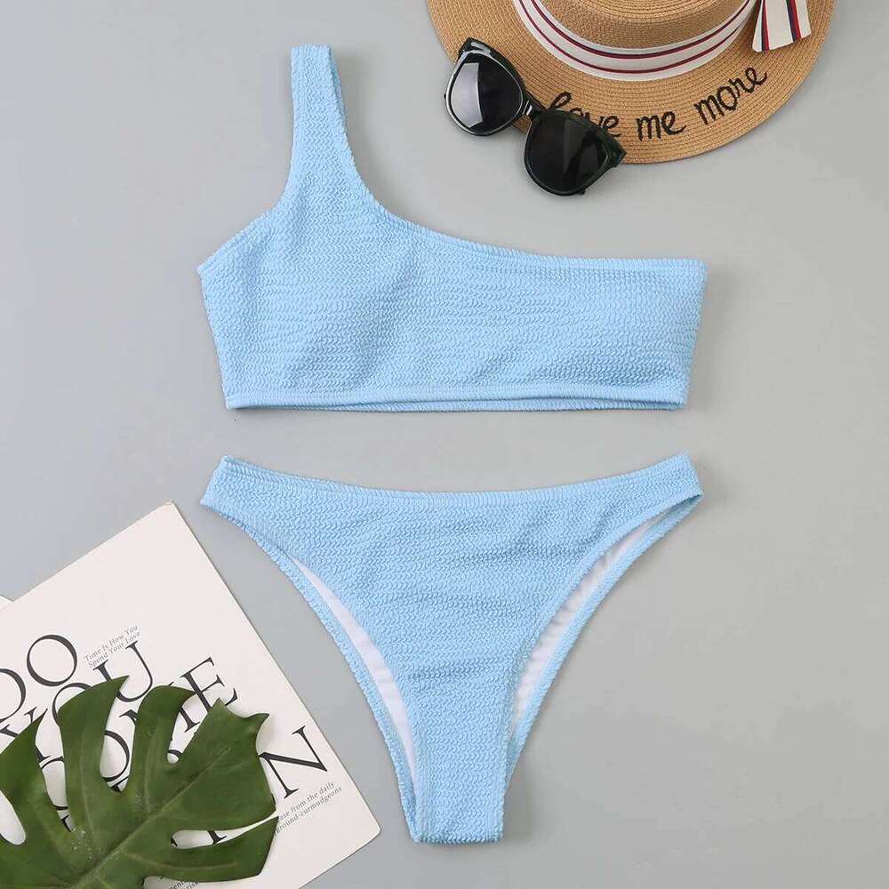 One Shoulder Bikinis 2025 Women Sexy Swimwear Female Brazilian Swimsuit Solid Beachwear Bathers Bathing Swimming Swim Suit Y260303