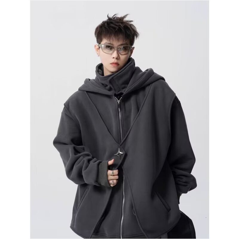 Deconstructed Hooded Designer Hoodie Sweatshirt For Men Spring Trendy Design Fleece-lined Jacket High Street Versatile Couple's Sports Hoodie