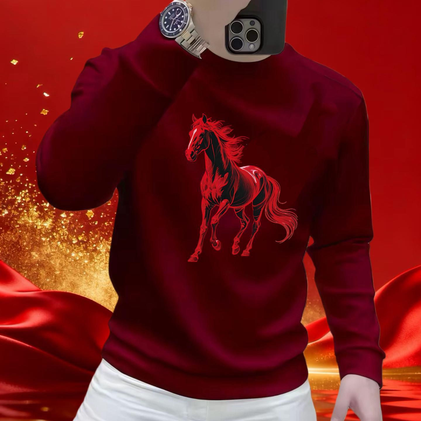 2026 Horse Yer Bestseller Horse Print Chinese Cotton Swetshirt For Men Red High-qulity Designer Hoodie Long-sleeve T-shirt For The Zodic Yer