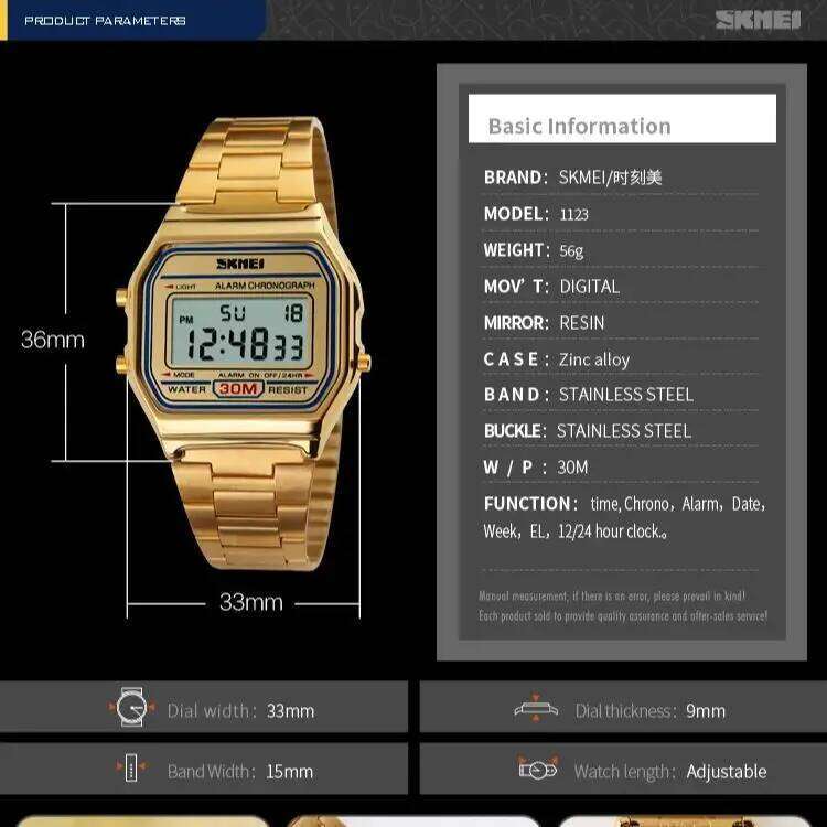 SKMEI 1123 Luxury Retro Digital Sports Watch for Men Stainless Waterproof Mens Wristwatches Steel Clock 1328 Reloj Hombre