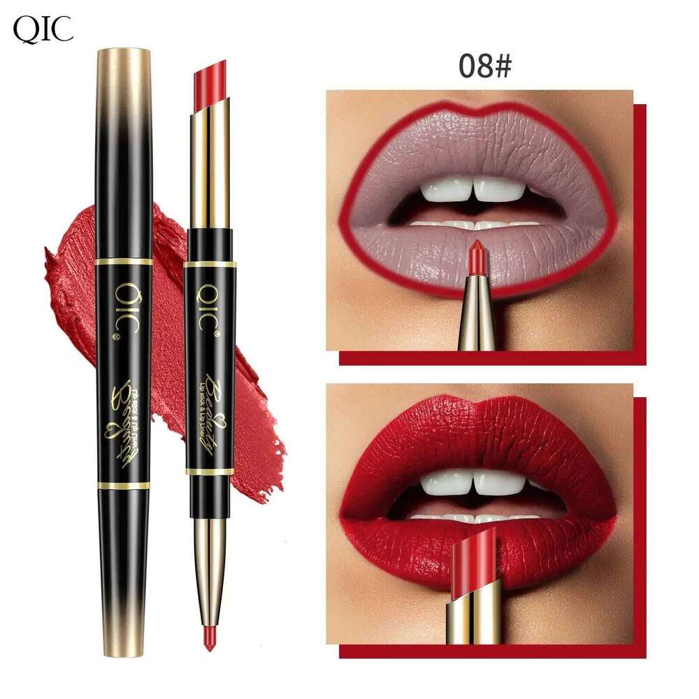 QIC Double Ended Matte Lipstick & Liner Nude 2 in 1 Lipliner Makeup Long Lasting Purple Pencil Lip Stain Cosmetic W260311