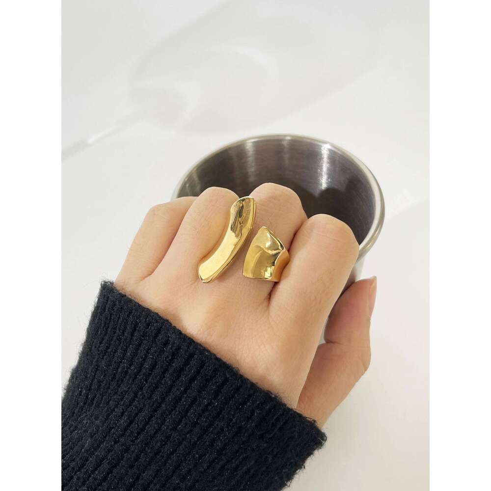 Peri'sbox Bold 18K Pvd Gold Plated Irregular Wide Open Ring for Lady Stainless Steel Non-Tarnish Chunky Statement Rings Jewelry H260312