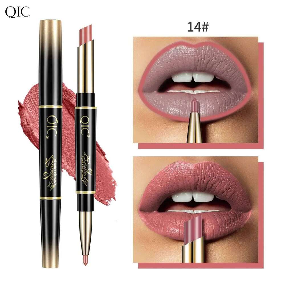 QIC Double Ended Matte Lipstick & Liner Nude 2 in 1 Lipliner Makeup Long Lasting Purple Pencil Lip Stain Cosmetic W260311
