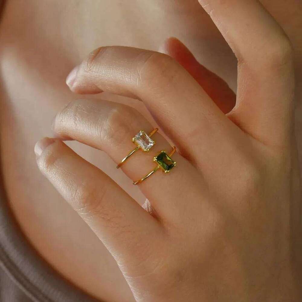 Zircon Rings For Women Gold Color Stainless Steel Birthstone Opening Ring Minimalist Christmas Birthday Jewelry Gift H260312