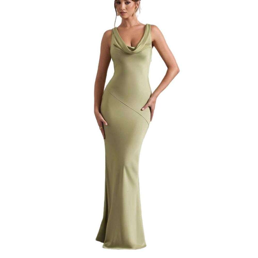 2026 European and American cross-border new style elegant high-end satin slim-fit bodycon fishtail backless sexy dress