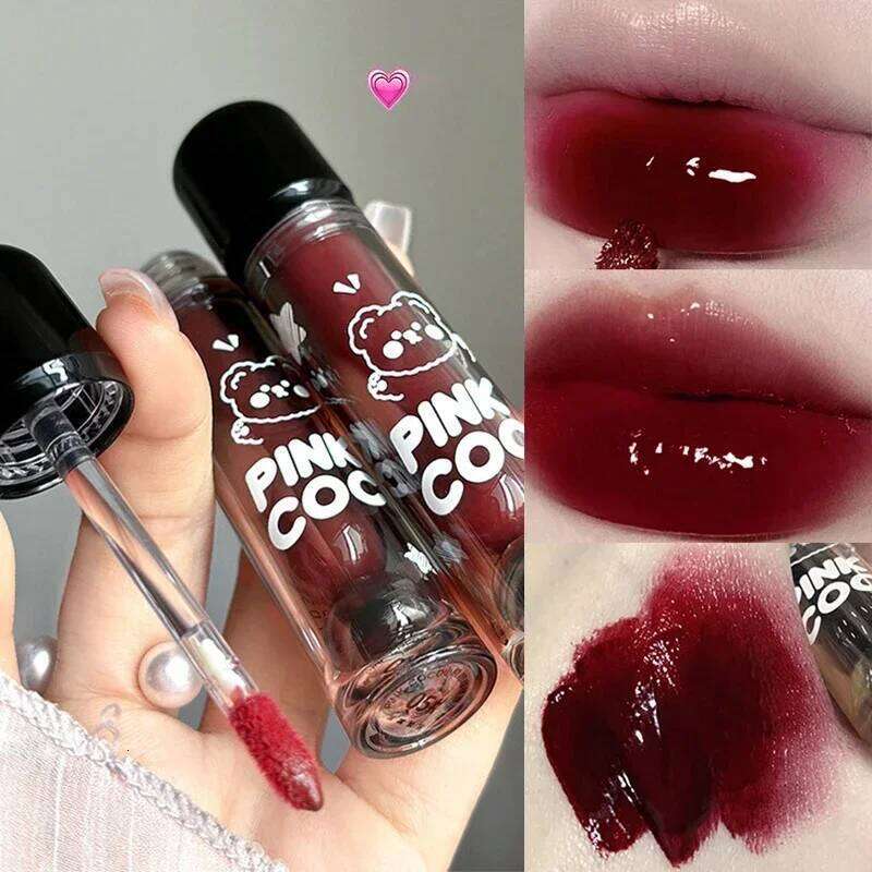Dark Brown Mirror Lip Glaze Water Light Moisturizing Non-stick Cup Highly Pigmented Red Liquid Lipstick Lips Makeup Cosmetic W260311