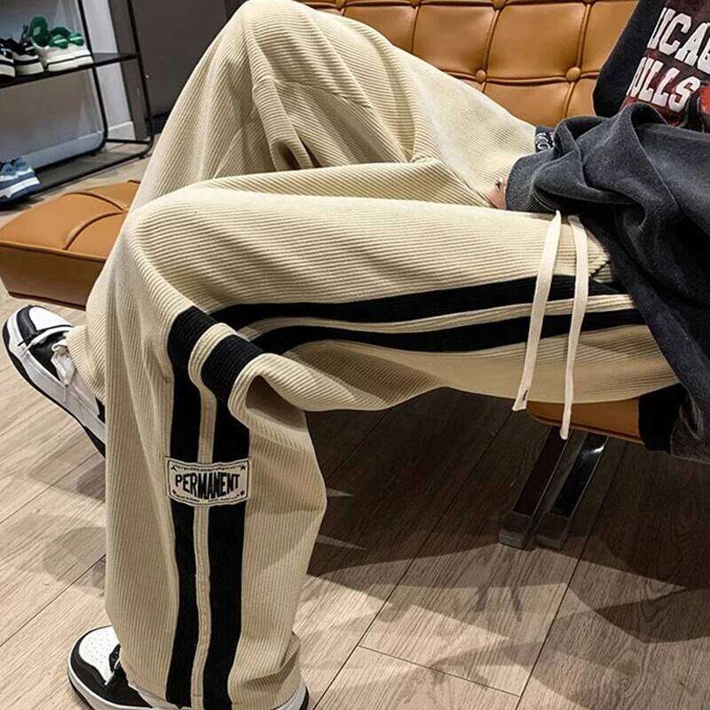 2024 Men's Casual Corduroy Korean Style Loose Overalls Pants Straight Wide-leg Trousers Couple Streetwear new sweatpants