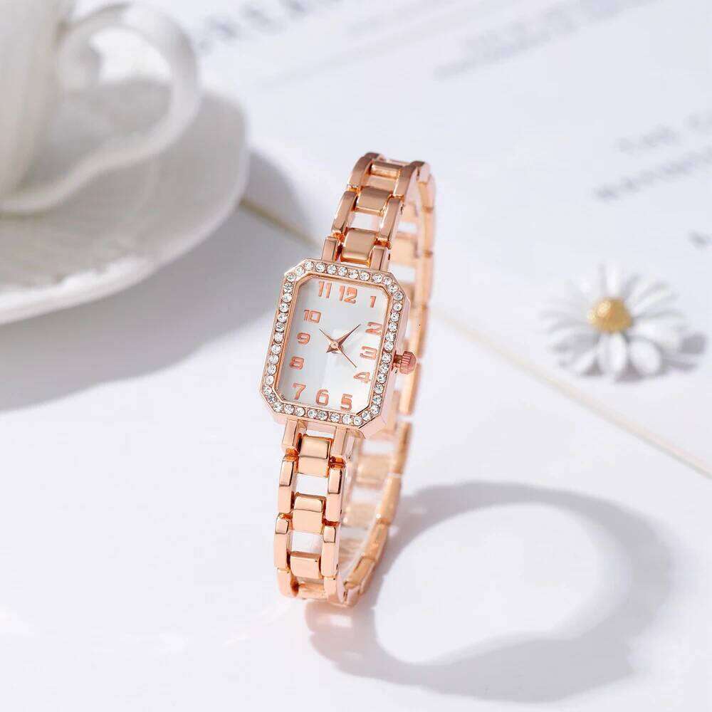 Luxury Watch 2025 New Simple Square Full Diamond Digital Quartz Watche Gold Stainless Steel Bracelet Women's Dress Clock