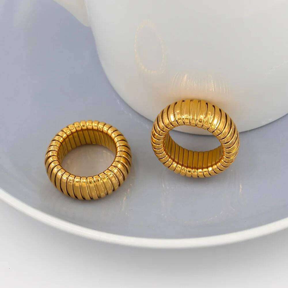 Peri'sBox 18k Gold Silver Plated Stainless Steel Polished Texture Wide Fine Ring for Men and Women Waterproof Jewelry Gifts H260312