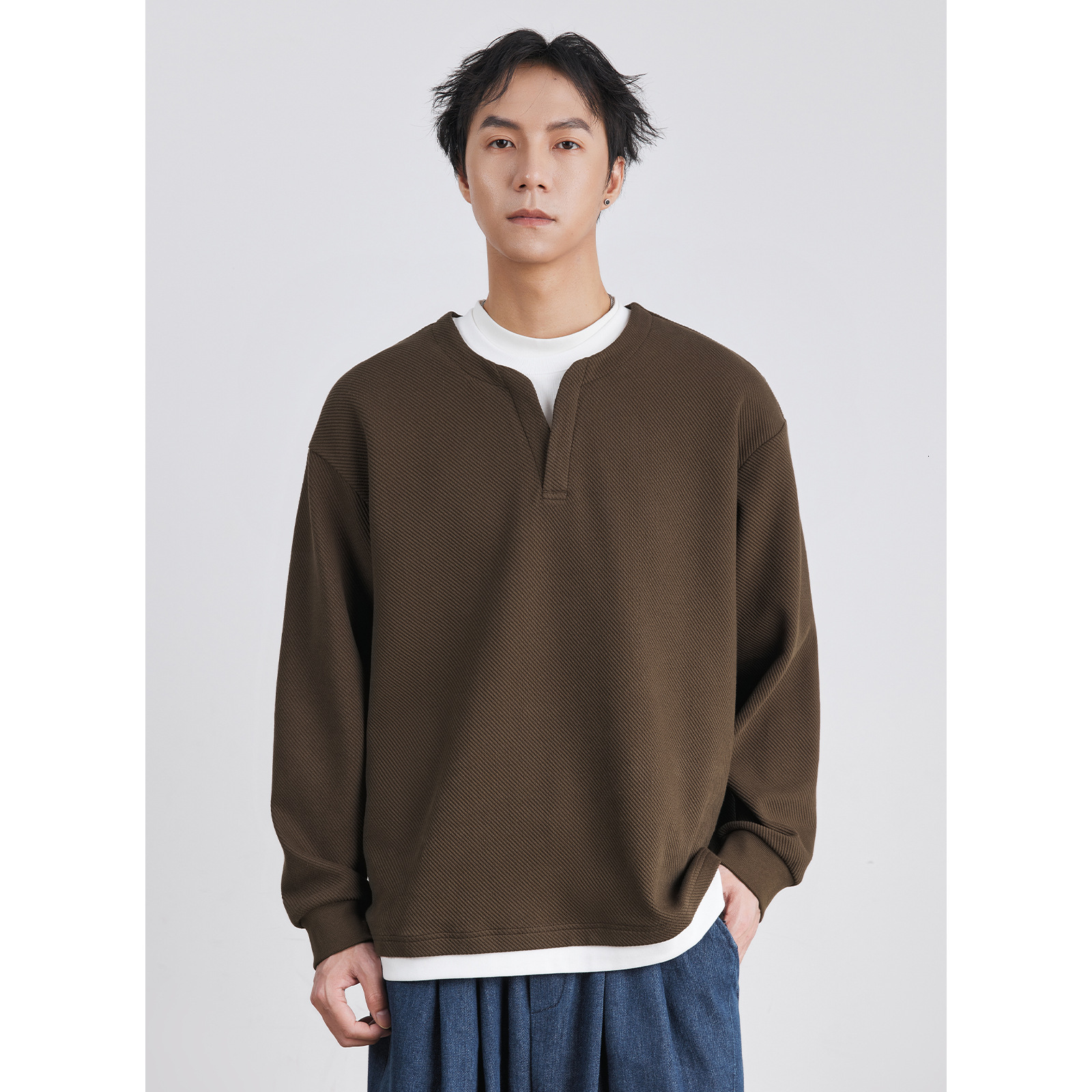 Style Heavy Texture Fake Two-piece Sweatshirt For Designer Hoodie Men Autumn And Winter Loose Trendy Pullover Casual Autumn Base Shirt