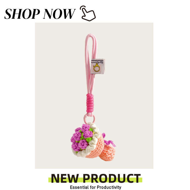 Cute Handmade Crocheted Pink Rose Bag Pendant Knitted Handheld Flower Keychain Valentine's Day Gift