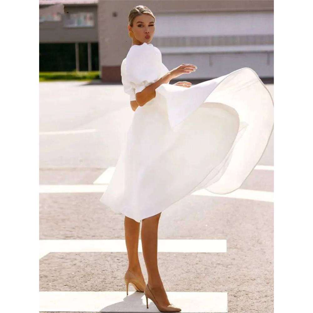 Sexy Backless Midi Dress Woman's Summer Fashion O-neck Short Sleeves Solid Color High Waist Dresses Ladies Elegance Vestidos C260312