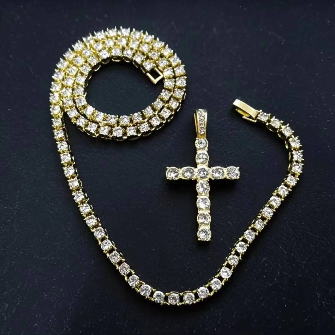 Factory Hot Sell Gold Silver Jewelry Geometric Trendy Full Bling Moissanite Hip Hop Alloy 13mm Width Iced Cuban Link Chain