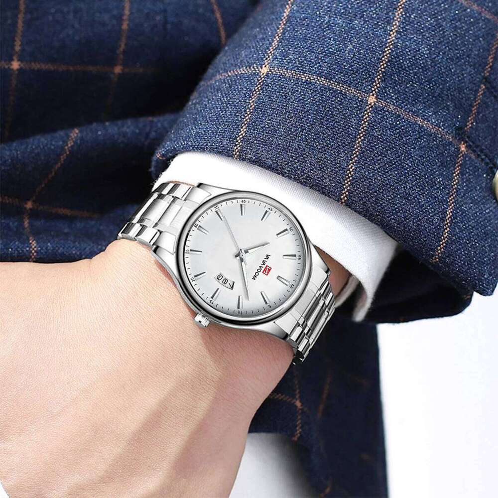 Men Luminous Creative Business Style Classic Silver Stainless Steel Clock Top Brand 3Bar Waterproof Military Sports Watch