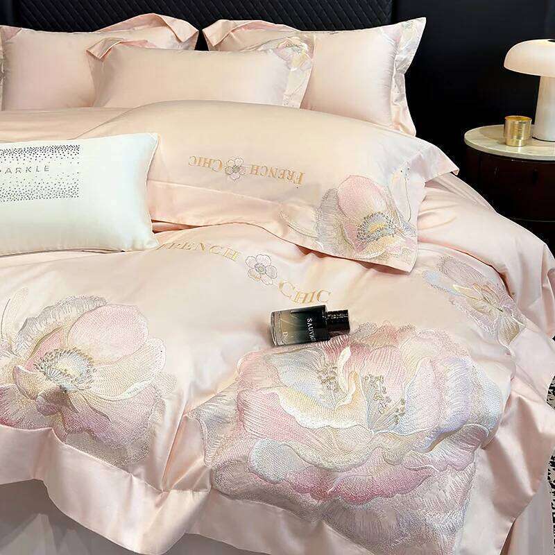 Long Staple Cotton Chic Embroidery Bedding Romantic Smooth Colorfast Bed Linens High Count Duvet Cover Set for Home H260312