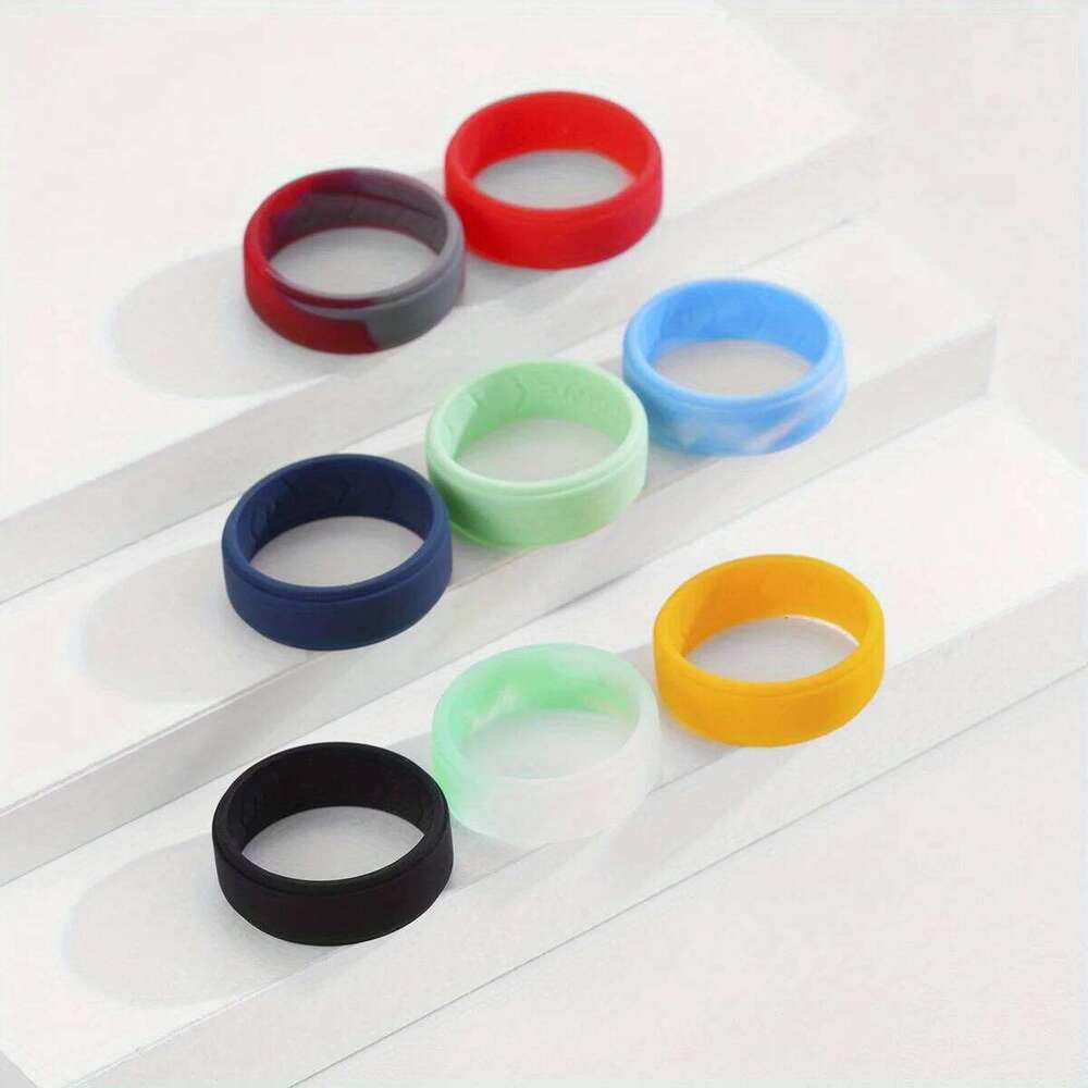 8 Pack Men's Silicone Wedding Bands, 8mm Wide Rubber Rings Workout Sports, Comfort Fit Ring Set, Gift for Husband Him H260312