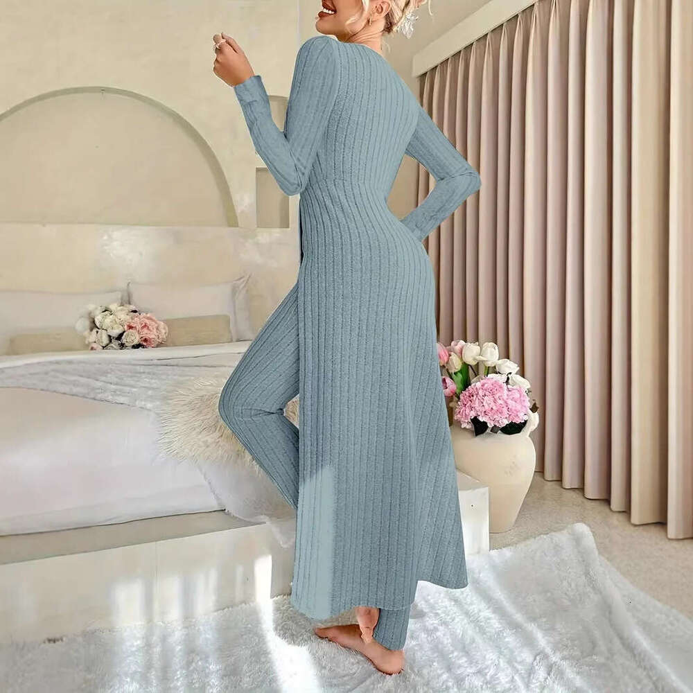 In-stock European American cross-border independent station Amazon new design round-neck split long-sleeve two-piece set for spring and autumn